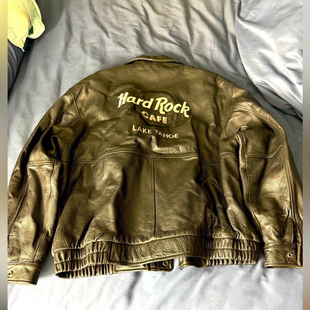 Mens XL leather bomber hard rock cafe Lake Tahoe embroidered